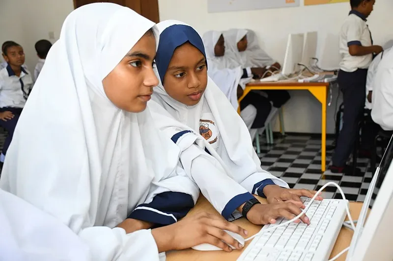 Pupils practising computer skills at Shela Primary School in Lamu County, Kenya